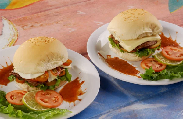 Hamburguesa Casera Carne Cabra Del Noreste Brasil Gastronomía Innovadora — Foto de Stock