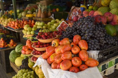 Markette renkli taze sebze gösterimi