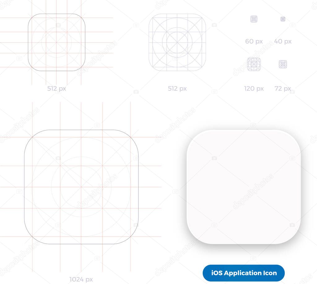 Mobile Phone Application Icon Scalable Grid System Mockup Template. Editable Vector illustration.