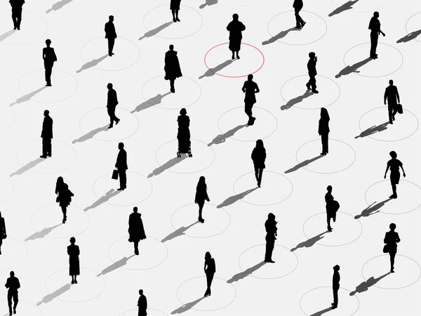 Coronavirus Covid-19 'u önlemek için Sosyal Mesafe İllüstrasyonu. Biri Hastalıklı