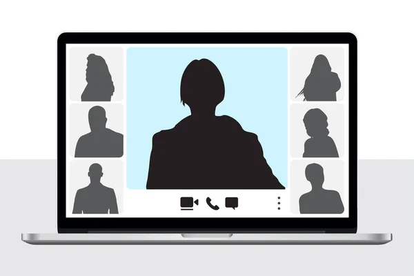 Vidéo conférence, Les gens se connectent ensemble télétravail sur ordinateur portable — Image vectorielle