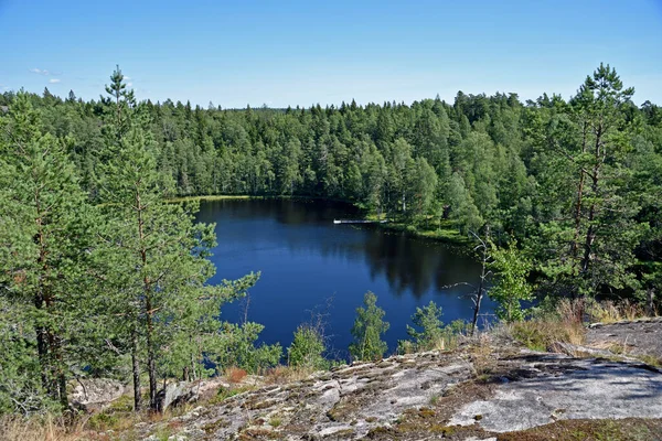 Vista Uma Colina Alta Para Lago Mustjarvi Kirkkonummi Comuna Finlândia — Fotografia de Stock
