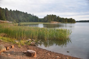 Finlandiya 'daki Linlo Adası kıyısında yaz akşamı.
