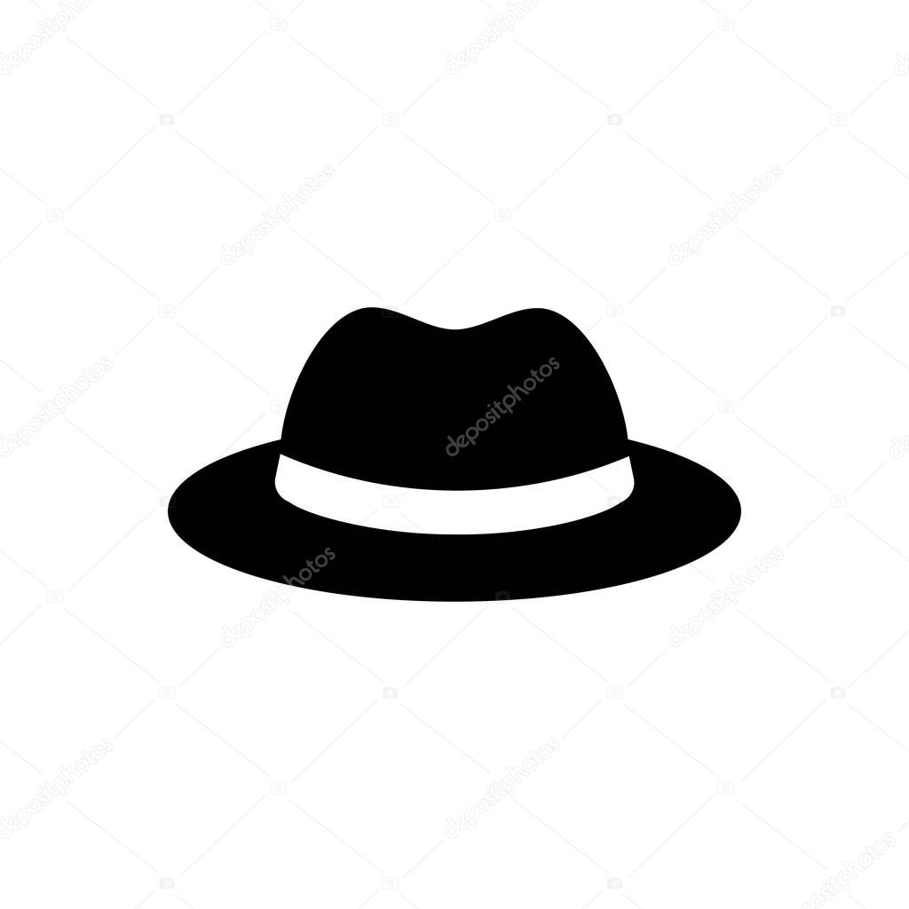 Male accessory hat. Black icon isolated on white background. Elegant logo for man. Vector illustration.