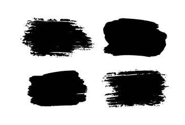 Soyut mürekkep dokuları ayarlandı. Beyaz arka planda siyah fırçalı lekeler izole edilmiş. El yapımı tasarım elementleri. Vektör illüstrasyonu.