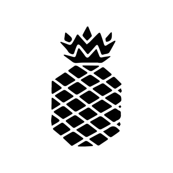 Icône Noire Ananas Avec Feuille Isolée Sur Fond Blanc Fruits — Image vectorielle