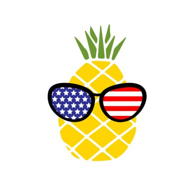 Patriotic pineapple icon isolated on white background. Symbol of 4th of July. American Flag. Merica sunglasses, stamp, tattoo, concept for Independence Day. T-shirt design. Vector illustration. clipart
