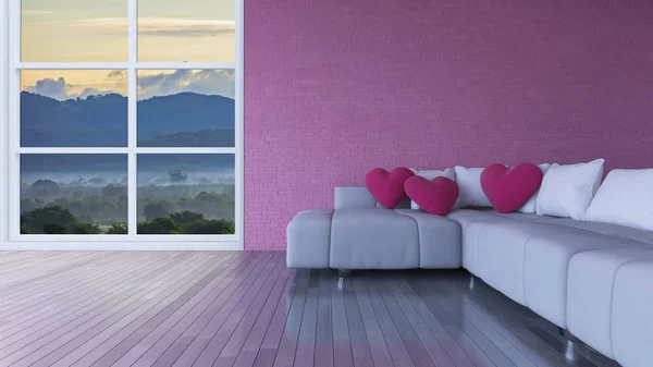 Imagem Renderização Design Interiores Estar Room Pink Travesseiro Coração Sofá — Fotografia de Stock