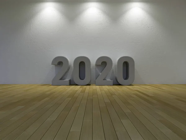Gambar 3d render kotak 2020 di ruang tamu kosong — Stok Foto