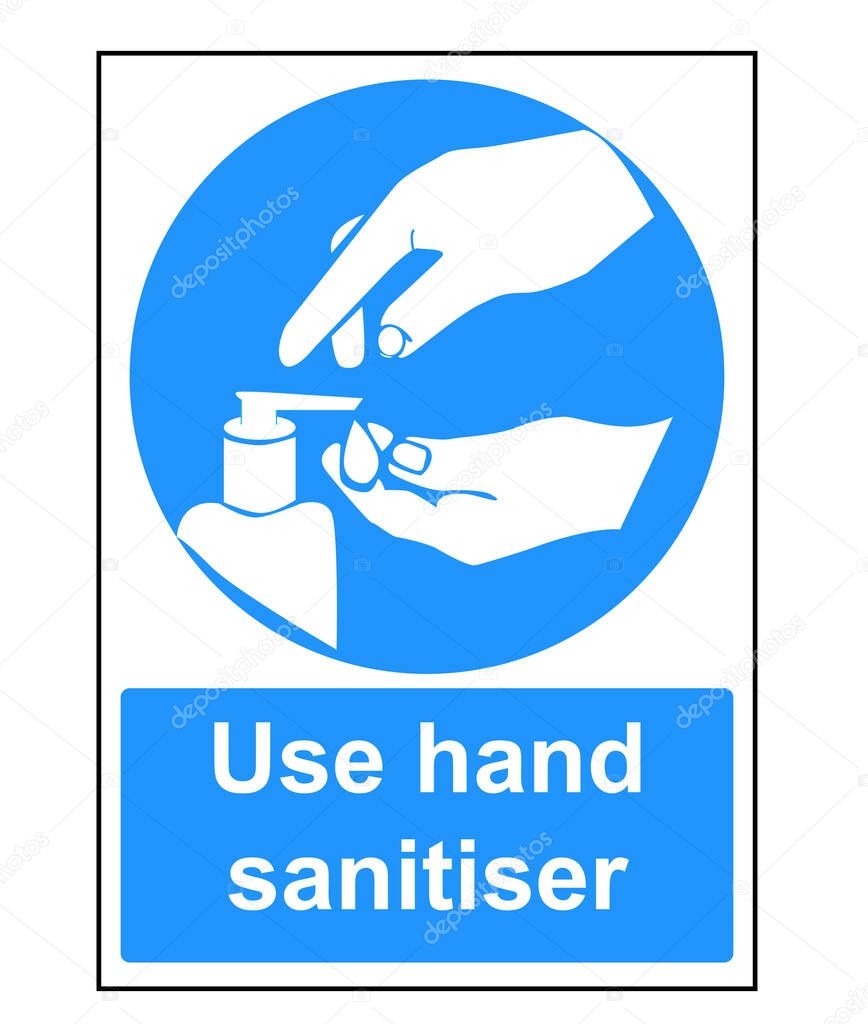 Use hand sanitizer blue vector sign