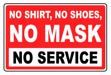 Maske yok servis yok tişört yok ayakkabı işareti yok maske takmak yok kişisel temizlik kapısı işareti kırmızı vektör