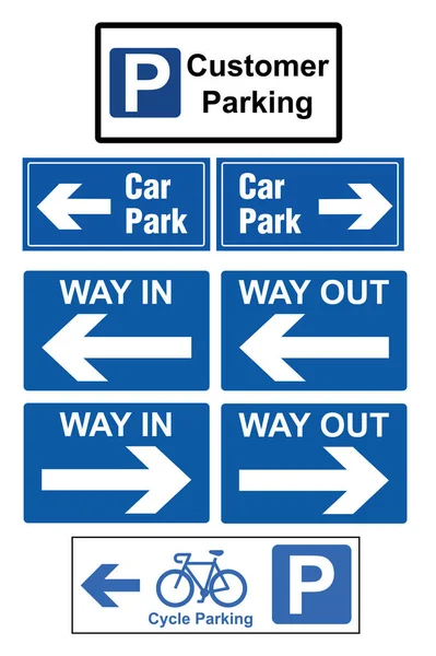 Parkplatzbeschilderung Ausweg Kundenparkplatz Fahrradabstellplatz Ausfahrt Ausgeschildert — Stockvektor