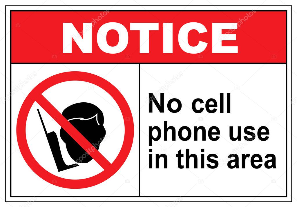 No cell phone use in this area sign