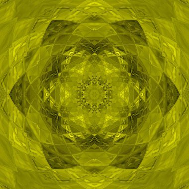 Altıgen çiçekli fantezi radyan tasarımı canlı sarı ve siyah güçlü karmaşık geometrik şekiller ve desenlerden