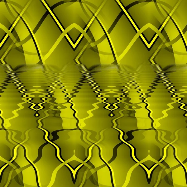 Efeito Ondulação Reflexão Água Formas Padrões Geométricos Intrincados Fortes Amarelos — Fotografia de Stock