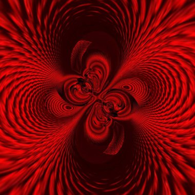 Simsiyah bir zemin üzerinde koyu kırmızı tonlardaki kasırga tarzı soyut sanat çok karmaşık şekiller ve tasarımlar oluşturur. 