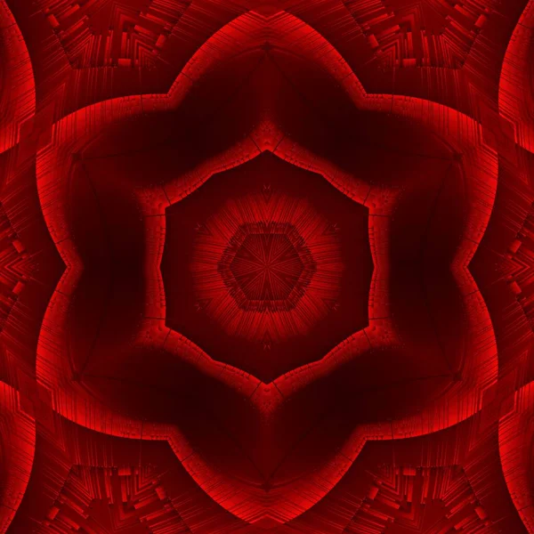 六角形花的幻想抽象艺术从深色鲜艳的红色阴影在喷射的黑色背景形成许多复杂的图案形状和设计 — 图库照片