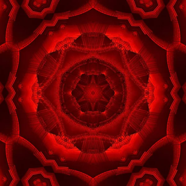 Sześciokątny Kwiatowy Fantasy Abstrakcyjna Sztuka Odcieni Ciemnego Jaskrawego Czerwonego Koloru — Zdjęcie stockowe