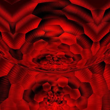 Altıgen fantezi tarzı soyut sanat simsiyah arka plandaki koyu kırmızı tonlardan karmaşık şekiller ve tasarımlar oluşturur. 