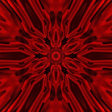 Altıgen fantezi tarzı soyut sanat simsiyah arka plandaki koyu kırmızı tonlardan karmaşık şekiller ve tasarımlar oluşturur. 