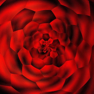 Altıgen fantezi tarzı soyut sanat simsiyah arka plandaki koyu kırmızı tonlardan karmaşık şekiller ve tasarımlar oluşturur. 