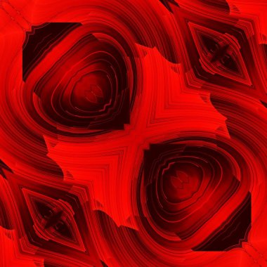 Simsiyah bir zemin üzerinde koyu kırmızı tonlardan gelen simetrik soyut sanat çok karmaşık şekiller ve tasarımlar oluşturur. 