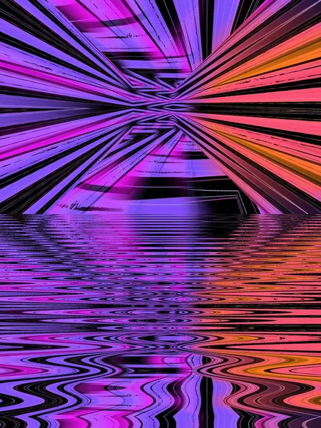 Відтінки Рожевого Фіолетового Лінійній Конвергентній Футуристичній Формі Чорному Тлі Перетворені — стокове фото