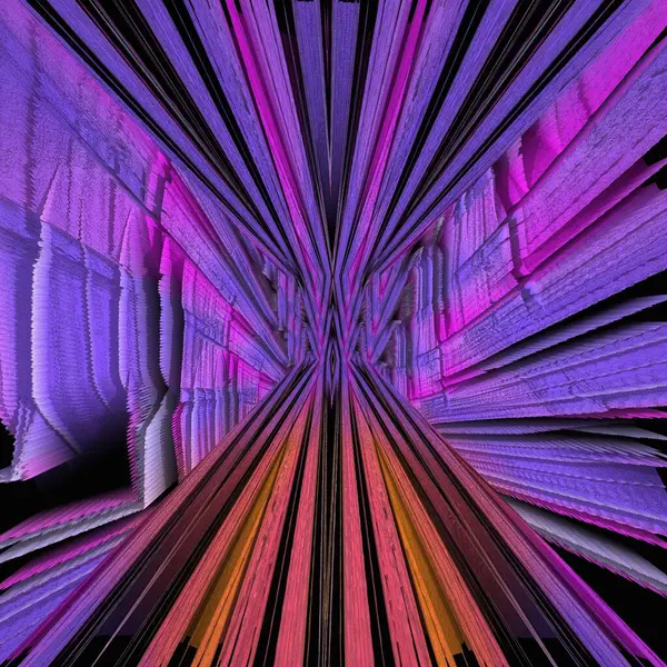 Tonos Rosa Púrpura Forma Futurista Convergente Lineal Sobre Fondo Negro — Foto de Stock