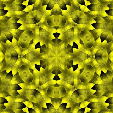 Siyah arkaplanda sarı altın desenli disko ışık desenleri var. Karmaşık şekiller ve altıgen çiçekli fantezi dizaynlar üretiyor.