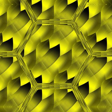 Sarı altın desenli disko ışık desenleri siyah arkaplanda birçok karmaşık şekil ve altıgen mozaik tasarım oluşturur.