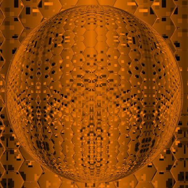 Altın sarısı dikdörtgen şekiller, birçok farklı geometrik altıgen mozaik desenler ve giderek azalan perspektifli eşsiz tasarımlar.