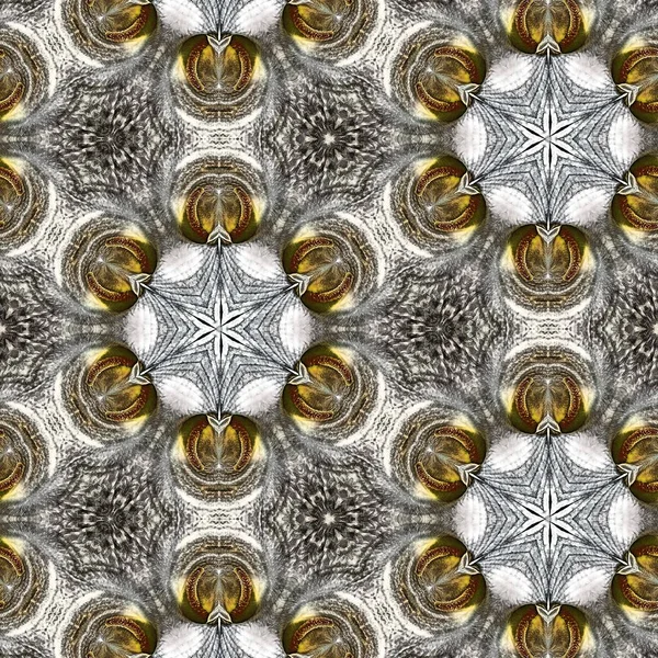 复杂的对称银金花奇幻图案与设计 以方格形式再现单朵百合花的特写 — 图库照片