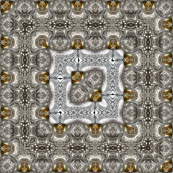 Intricate Symmetric Silver Gold Floral Fantasy Patterns Designs Repeating Closeup — Stock Photo, Image