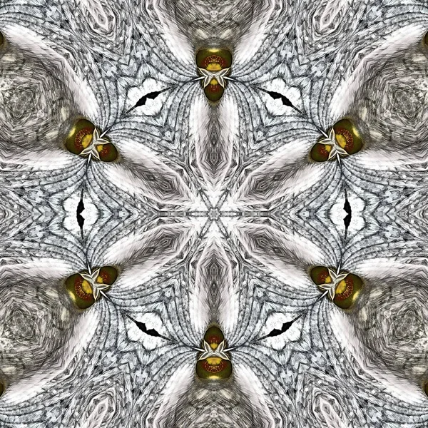 Intricate Symmetric Silver Gold Floral Fantasy Patterns Designs Repeating Closeup — Stock Photo, Image