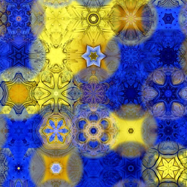 Матисс Вдохновил Голубую Бумагу Геометрических Форм Узоров Желтым Представляющих Поля — стоковое фото
