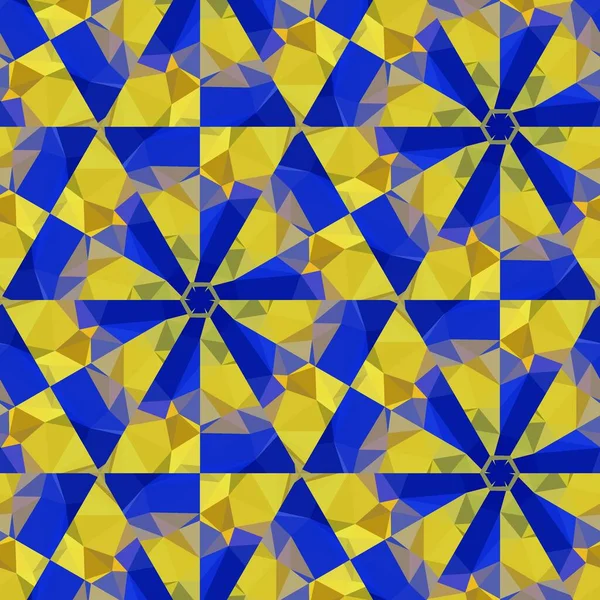 Matisse inspired blue paper geometric shapes and patterns with yellow representing the fields of corn at harvest with cloudless blue skies with design in hexagonal kaleidoscopic tessellations