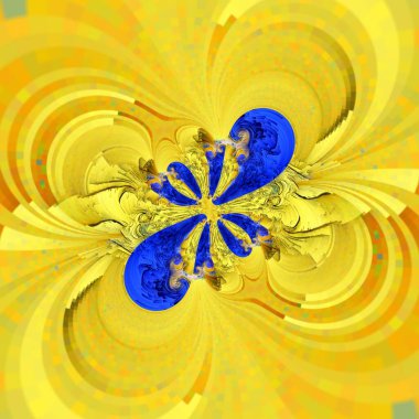 Matisse mavi kağıt geometrik şekiller ve desenlere ilham verdi ve sarı desenler hasat zamanı mısır tarlalarını temsil ediyor. Bulutsuz mavi gökyüzü ve kasırga stili tasarım.