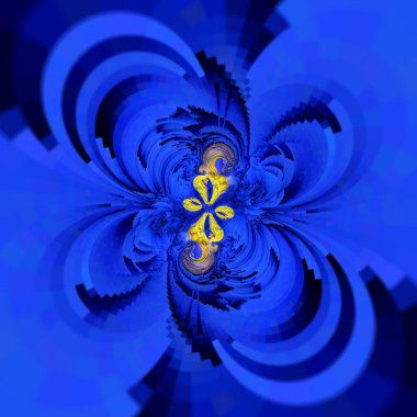 Matisse mavi kağıt geometrik şekiller ve desenlere ilham verdi ve sarı desenler hasat zamanı mısır tarlalarını temsil ediyor. Bulutsuz mavi gökyüzü ve kasırga stili tasarım.