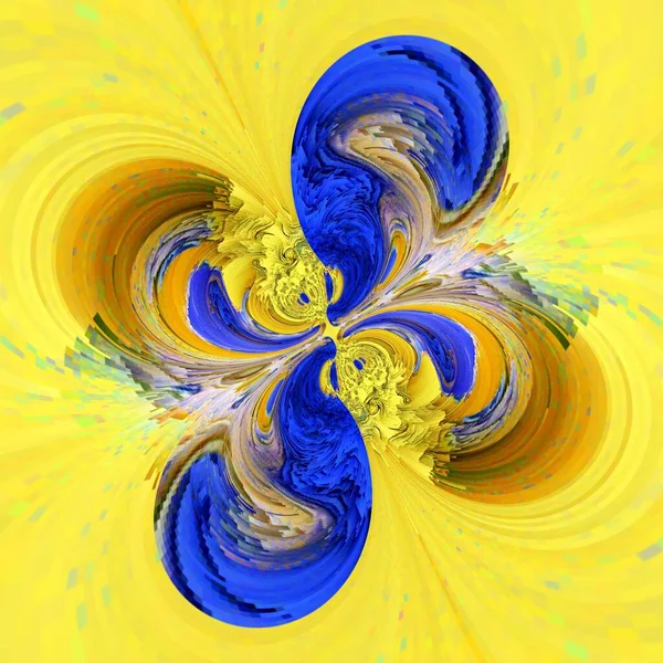マティスからインスパイアされた青い紙の幾何学的な形とパターンで 黄色は収穫時のトウモロコシのフィールドを表し サイクロンスタイルでデザインされた雲のない青い空があります — ストック写真