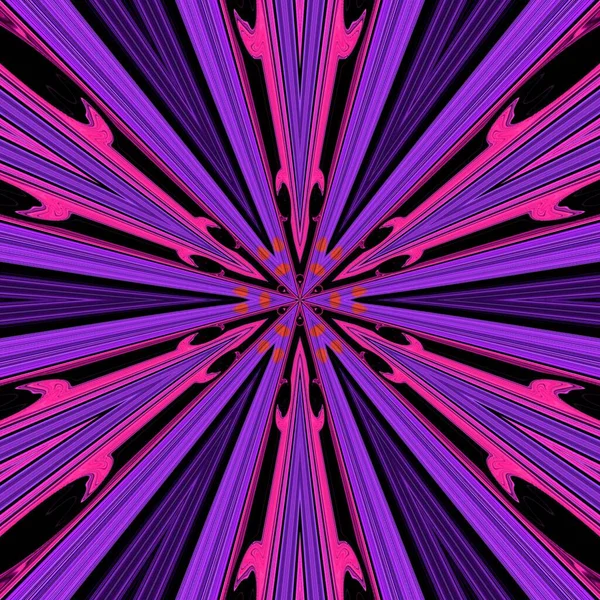 黒を基調とした線状のストライプ状のピンクと紫の色合い 水面に映る赤い太陽を反射して複雑な模様やデザインに変化させ 六角形の花のファンタジーを正方形にしたもの — ストック写真