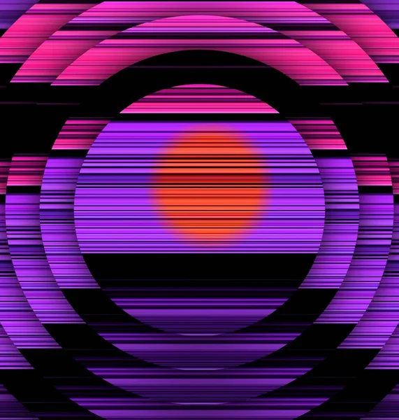 黒を基調とした線状の縞模様のピンクと紫の色合いで 水に赤い太陽が反射しています 反射によって変換されたこの画像は複雑なパターンやデザインに — ストック写真