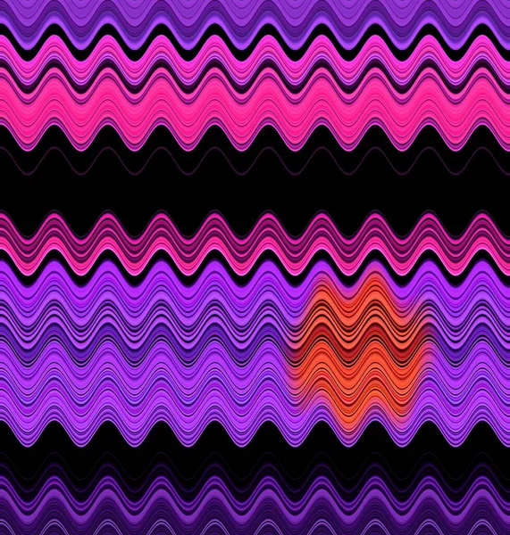 黒を基調とした線状のストライプ状のピンクと紫の色合い 反射によって水のイメージに反射された赤い太陽が複雑な波状のパターンとデザインに変換されます — ストック写真