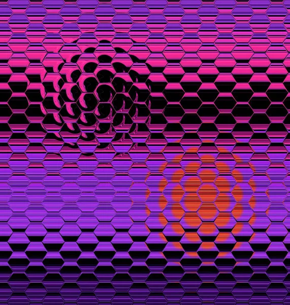 Shades Pink Purple Linear Stripe Shape Black Background Red Sun — Stock Photo, Image