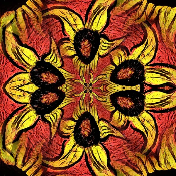 Design Stilizat Floarea Soarelui Împotriva Unui Perete Portocaliu Strălucitor Texturat — Fotografie, imagine de stoc