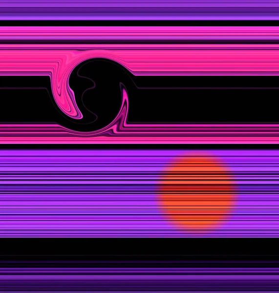 Shades Pink Purple Linear Stripe Shape Black Background Red Sun — Stock Photo, Image