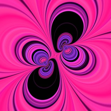 Siyah zemin üzerinde doğrusal çizgili pembe ve morun tonları. Su görüntüsüne yansıyan kırmızı güneş, karmaşık siklon tarzı desenlere ve tasarımlara dönüşür.