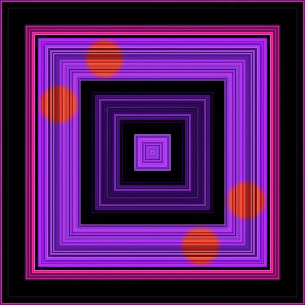 在黑色背景上呈线性条纹状的粉红色和紫色阴影 红色的太阳在水面图像中反射出来 经过反射转化为复杂的图案 并以正方形的形式进行设计 — 图库照片