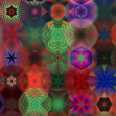 Birincil renk çubuklar fotoğraflandı ve disko ışığı efektleri için kullanıldı. Bu birçok altıgen çiçek desenine dönüştü. Şekiller ve tasarımlar.