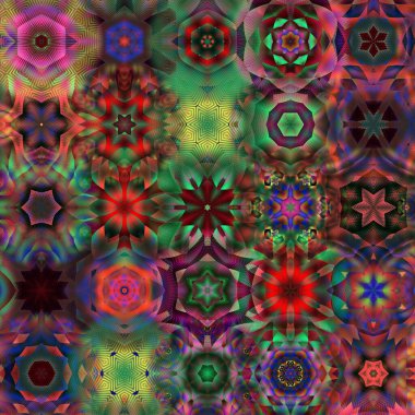 Birincil renk çubuklar fotoğraflandı ve disko ışığı efektleri için kullanıldı. Bu birçok altıgen çiçek desenine dönüştü. Şekiller ve tasarımlar.