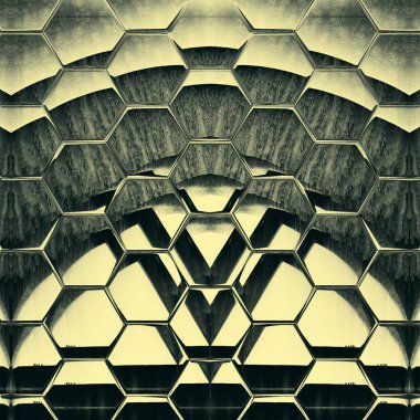 Gri, karmaşık, fütüristik geometrik desenlerin ve tasarımların gölgelerinde tek renkli soyut sanat